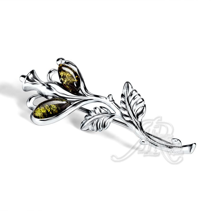 Брошь Посеребрение, янтарь