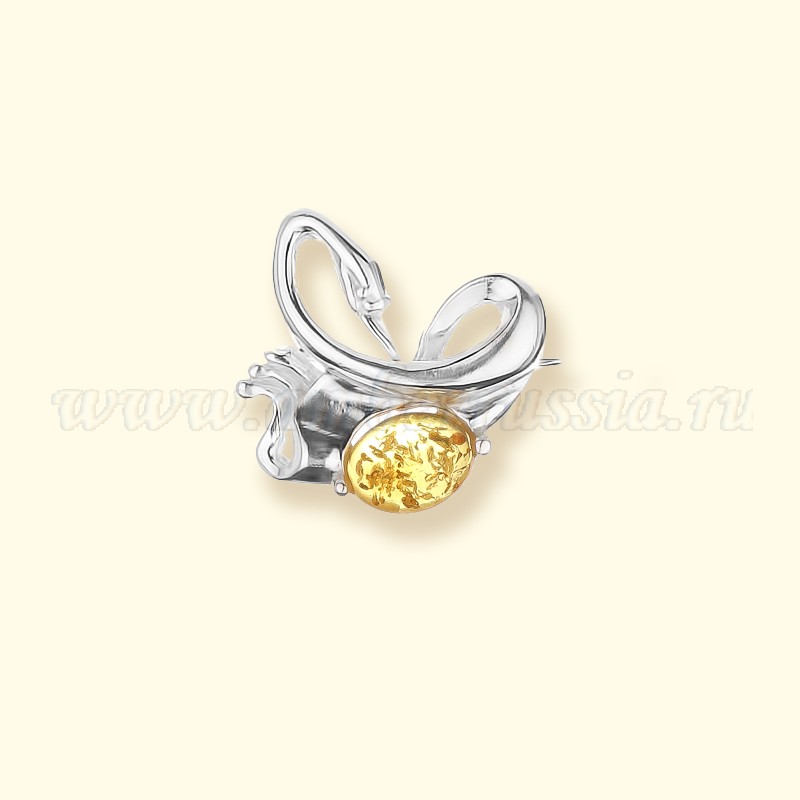 Брошь Посеребрение, янтарь