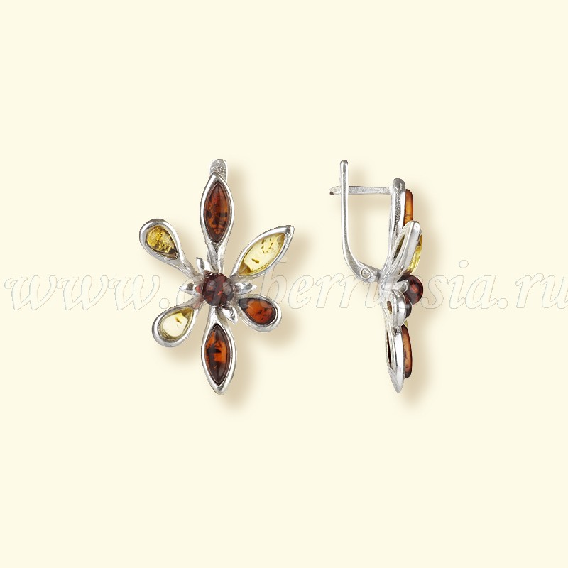 Серьги Посеребрение, янтарь