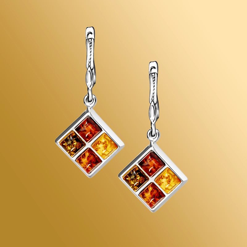 Серьги посеребрение с янтарем