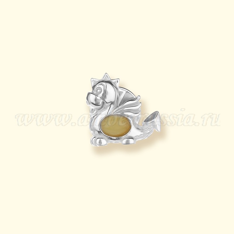 Брошь Посеребрение, янтарь