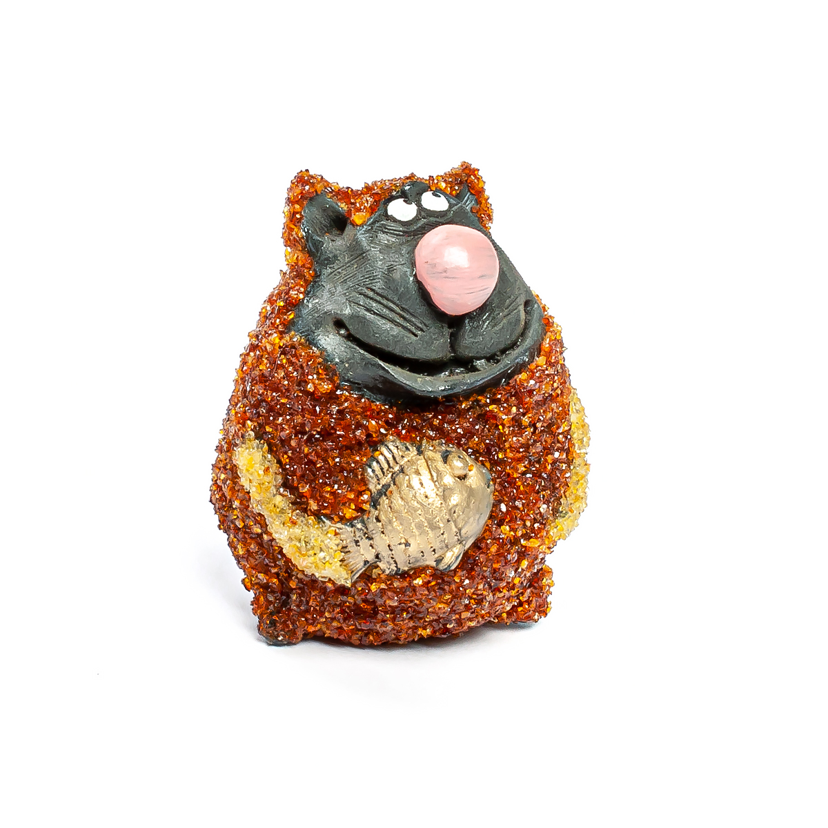 Кот с рыбой Янтарь/Керамика