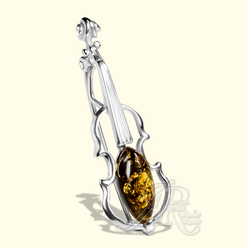 Брошь Посеребрение, янтарь